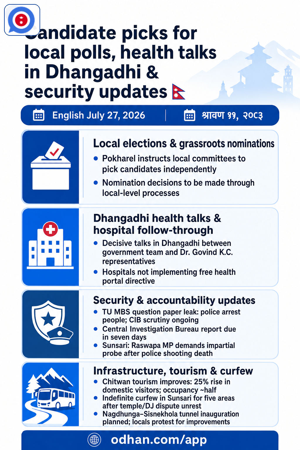 Candidate picks for local polls, health talks in Dhangadhi & security updates 🇳🇵